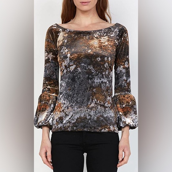 NWT Anthropologie Bailey 44 Magic Forrest Stretch Velvet Bell Sleeve Top Size S - Picture 2 of 10